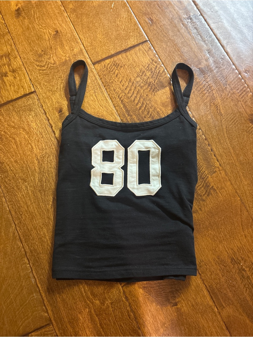 Edikted Black Spaghetti Strap Tank with White '80' Patch